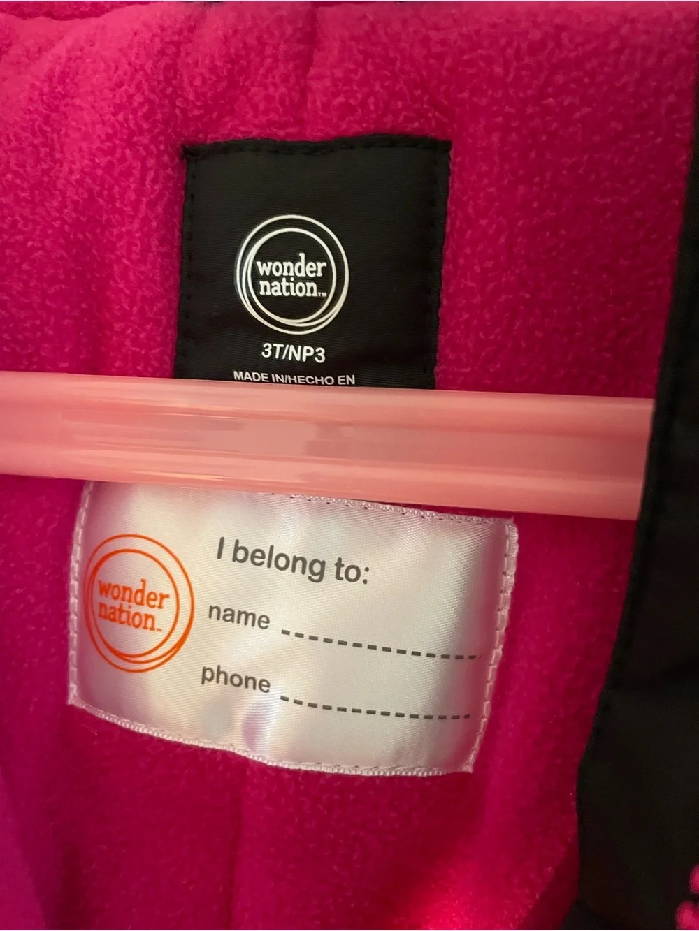 wonder nation Hot Pink and Black Insulated Kids One-Piece Snow Suit